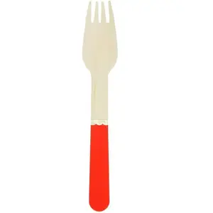 RueDeLaFete Sachet de 8 fourchettes en bois manche rouge pas cher