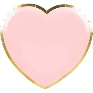 RueDeLaFete Sachet de 8 assiettes Coeur rose pastel pas cher
