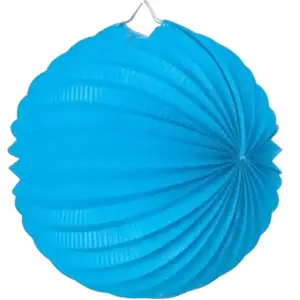 Lampion boule de papier rond bleu clair 30cm pas cher