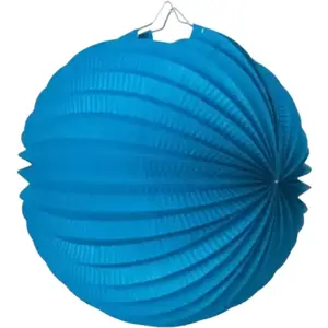Lampion boule de papier rond bleu 30cm pas cher