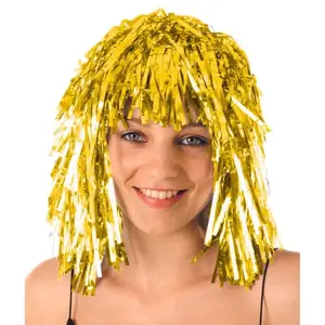 Perruque disco or - Perruque lamée or avec frange - Jaune
