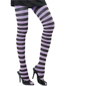 Collant rayé noir et violet