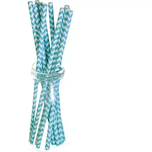 Sachet de 10 pailles bleues à chevrons blancsVendu parruedelafete