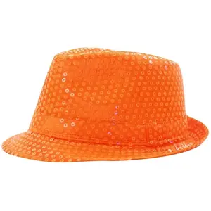 RueDeLaFete Chapeau borsalino sequin Néon, Orange pas cher
