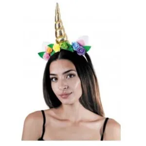 PartyPro Serre Tête Licorne Dorée Avec Fleurs - Multicolores - Taille Unique
