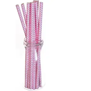 Sachet de 10 pailles roses à chevrons blancsVendu parruedelafete