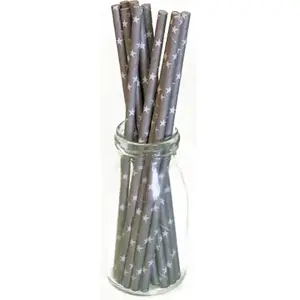 Sachet de 10 pailles grises à étoiles blanchesVendu parruedelafete