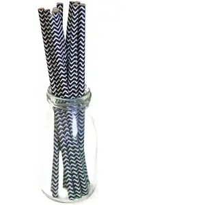 Sachet de 10 pailles Noires à chevrons blancsVendu parruedelafete
