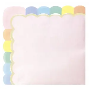 RueDeLaFete Sachet de 16 serviettes festonnées Roses Pastel pas cher