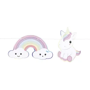 Party Pro Guirlande - Bébé - Licorne - 3,5 M - Rose - Carton Fin Blanc