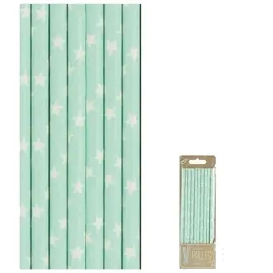 Sachet de 10 pailles Bleues Pastel à étoiles blanchesVendu parruedelafete