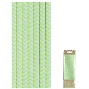 Sachet de 10 pailles Vert Pastel à chevrons blancsVendu parruedelafete