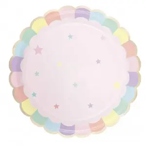 Comparateur de prix : Assiettes en carton festonnées rose pastel - PARTY PRO - Lot de 8 - Enfant - Multicolore