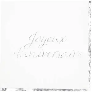 RueDeLaFete Sachet de 16 Serviettes Joyeux Anniversaire, blanc et argent pas cher
