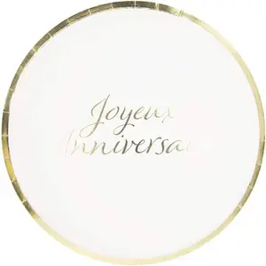Comparateur de prix : Sachet de 8 Assiettes Joyeux Anniversaire, blanc et or