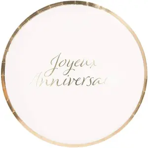 Comparateur de prix : Sachet de 8 Assiettes Joyeux Anniversaire, blanc et rose gold