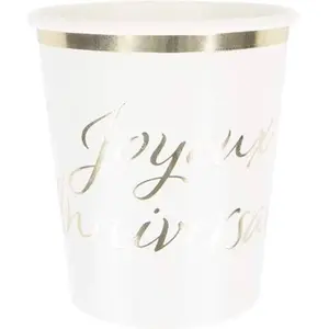 RueDeLaFete Sachet de 8 Gobelets Joyeux Anniversaire, blanc et Or pas cher
