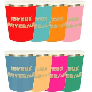 Comparateur de prix : Set de 8 Gobelets anniversaire multicolores 20cl