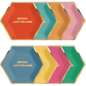 Comparateur de prix : Set de 8 assiettes anniversaire multicolore