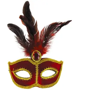 Comparateur de prix : Loup vénitien avec plumes, Or et Rouge
