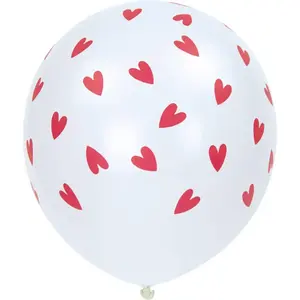 RueDeLaFete Sachet de 6 ballons blanc à coeurs rouge 28 cm pas cher