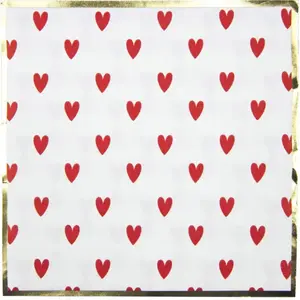 RueDeLaFete Sachet de 16 Serviettes blanches à coeurs rouges et bords dorés pas cher