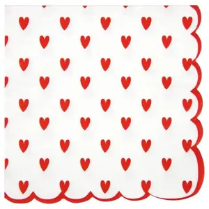 RueDeLaFete Sachet de 16 Serviettes festonnées à coeurs rouges pas cher