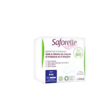Comparateur de prix : Saforelle Protections Serviettes Nuit en Coton Bio avec Ailettes 10 unités