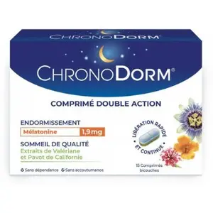 Comparateur de prix : Chronodorm Mélatonine Double Action 1,9mg 15 comprimés