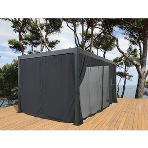 TERRIA Ensemble de rideaux + moustiquaires pour pergola bioclimatique 4x3M - Gris Anthracite   pas cher