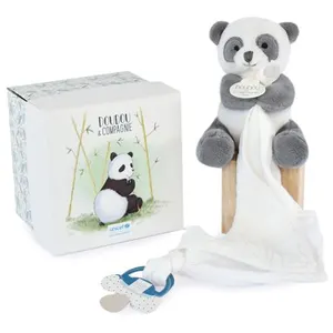 Animal en peluche Doudou et Compagnie Panda avec doudou attache-sucette pas cher