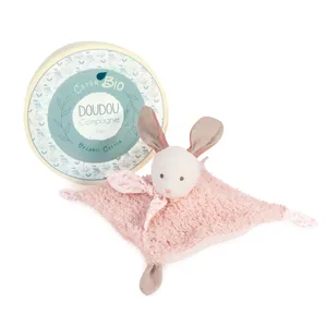 Doudou plat en coton Bio - Lapin rose Rose Doudou et Compagnie - Paris pas cher