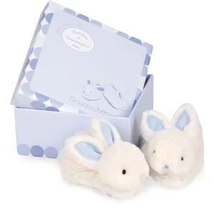 Chaussons avec hochet Lapin Bonbon Doudou et Compagnie Bleu pas cher