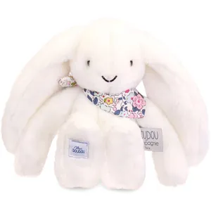 Doudou et Compagnie Peluche Lapin Fleurette Blanc 25 Cm pas cher