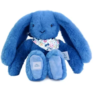 Doudou et Compagnie Peluche Lapin Fleurette Bleu 25 Cm pas cher