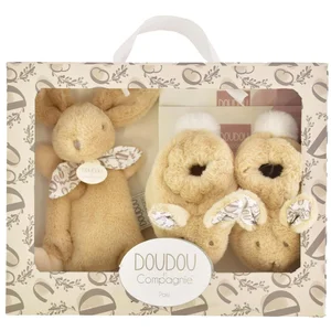 Coffret chaussons et doudou lapin BEIGE Doudou & Compagnie pas cher