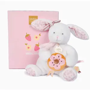 Lapin Vanille Fraise - Peluche Pantin & Donut Rose pas cher