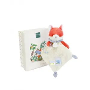 Doudou plat hochet billes - Renard Romarin - 21 cm pas cher