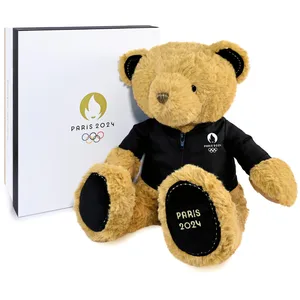 Doudou et Compagnie - Ours Premium Paris 2024 - Licence Officielle des Jeux Olympiques De Paris 2024 - Peluche avec Veste - Dès la Naissance - Pour Bébé - 37 cm - Marron - JO2450