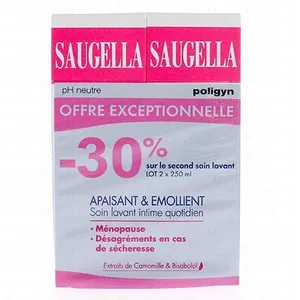 Saugella Poligyn Apaisant Emollient Soin lavant intime ménopause - 2x250ml pas cher