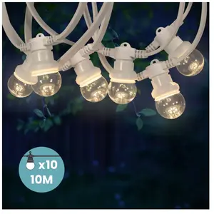 Guinguette Ampoules Remplaçables Transparent 10 m Cable Blanc