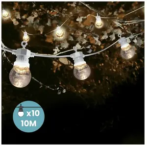 Comparateur de prix : SKYLANTERN Guirlande Guinguette 10M Fil Blanc Bulbes Transparent avec Prise