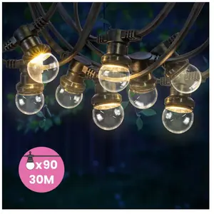 Comparateur de prix : Guirlande Guinguette IP65 30M 90 Bulbes Transparents
