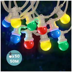 Comparateur de prix : Skylantern Kit Guirlande Guinguette 50m IP 65  Multicolore Cable Blanc