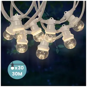 Comparateur de prix : SKYLANTERN Kit Guirlande Guinguette 30m IP 65 Cable Blanc Bulbes Transparents