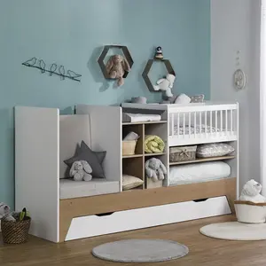 3S. x Home Lit bébé évolutif combiné Blanc & bois ECRIN