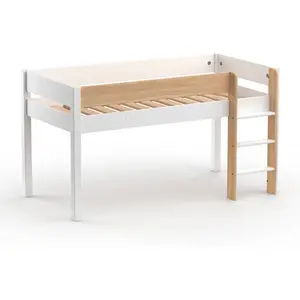 Chambrekids Nateo Concept - Lit mi-hauteur 90x190 en Pin massif Blanc et Bois HOYA pas cher