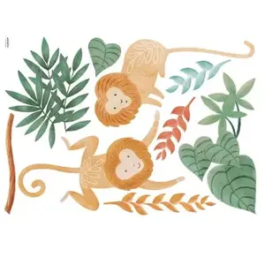 Lilipinso Stickers singes et feuilles tropicales en vinyle mat vert, 64x90 cm pas cher