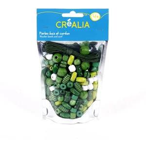 Sachet de perles vertes en bois avec cordon - Créalia pas cher