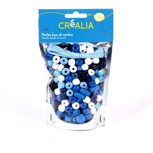 Sachet de perles bleues en bois avec cordon - Créalia